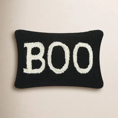 Peking Handicraft Halloween Boo Hook Wool Lumbar Pillow In Black;white