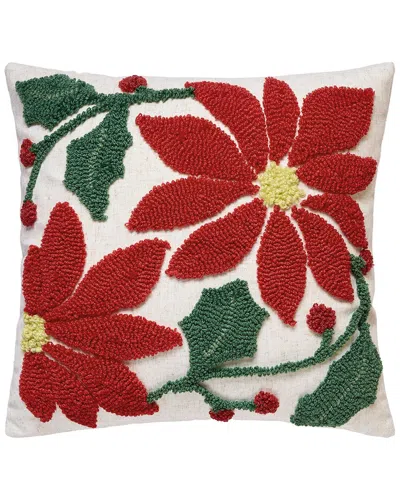 Peking Handicraft Hand-hooked Poinsettia Wool- & Linen-blend Tufted Hook Pillow In Multi