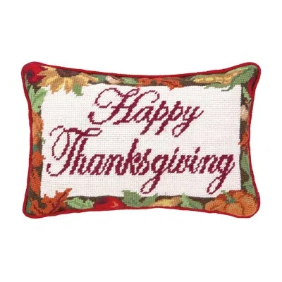 Peking Handicraft Happy Thanksgiving Wool Lumbar Pillow