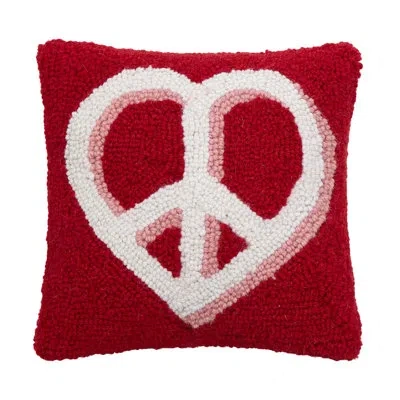 Peking Handicraft Heart Anchor Wool Hook Pillow In Red