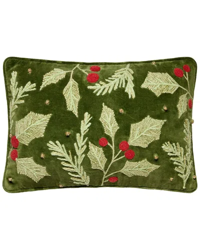 Peking Handicraft Holly Embroidered Pillow In Green