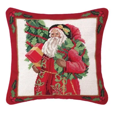 Peking Handicraft Holly Needlepoint Pillow