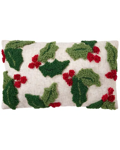 Peking Handicraft Holly With Berries Tufted Pillow In Multi