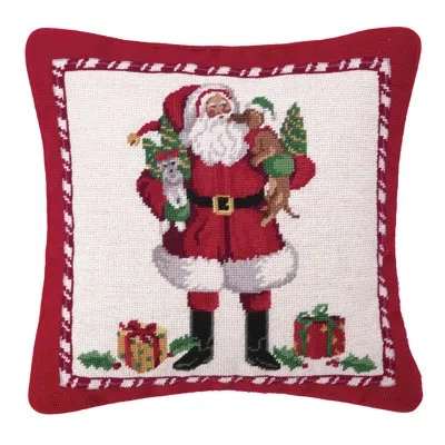 Peking Handicraft Hook Christmas Puppies Needlepoint Wool Throw Pillow