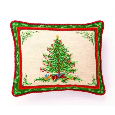 Peking Handicraft Hook Classic Christmas With Berry Needlepoint Wool Throw Pillow