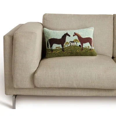Peking Handicraft Horses Wool Lumbar Pillow In Multi