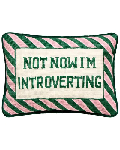 Peking Handicraft I'm Introverting Embroidered Needlepoint Pillow In Green