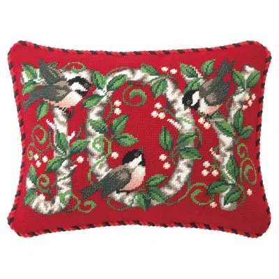 Peking Handicraft Joy Chickadee Needlepoint Lumbar Pillow