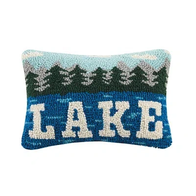 Peking Handicraft Lake Wool Hook Pillow For Cabin Or Lake House - 8x12" In Blue