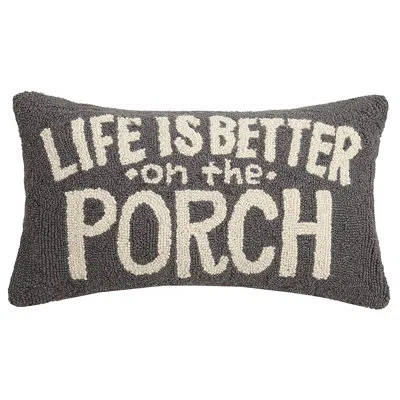 Peking Handicraft Life Is Better On The Porch Hook Wool Lumbar Pillow