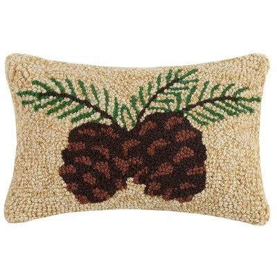 Peking Handicraft Lodge And Tree Wool Hook Pillow In Brown;green;cream