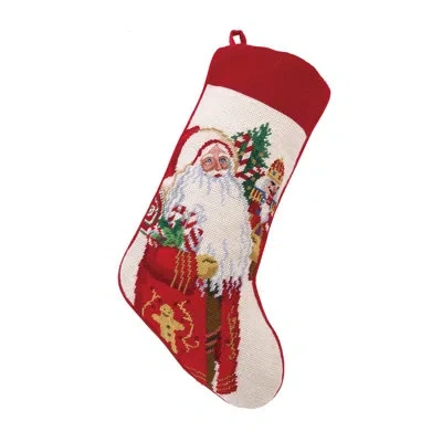 Peking Handicraft Lolly Jolly Christmas Needlepoint Stocking In Beige,red