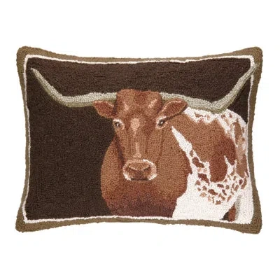 Peking Handicraft Longhorn Hook Wool Lumbar Pillow In Multi