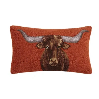 Peking Handicraft Longhorn Wool Hook Throw Pillow In Brown