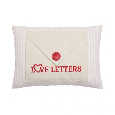 Peking Handicraft Love Letter With Button Embroidered Pillow In Red;ivory
