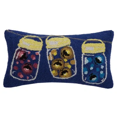 Peking Handicraft Mason Jar Fireflies Wool Hook Pillow - 12x22"