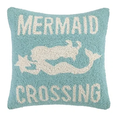 Peking Handicraft Mermaid Crossing Wool Hook Throw Pillow - 16" Square In Blue