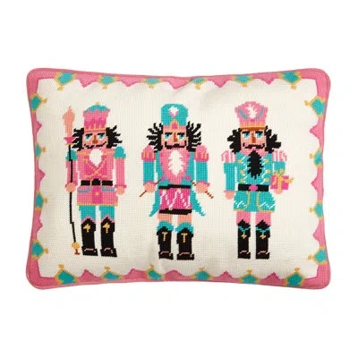 Peking Handicraft Merry Christmas Embroidered Needlepoint Pillow In Blue;pink;cream