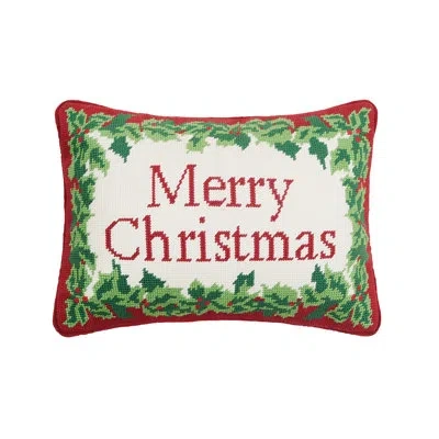 Peking Handicraft Merry Christmas Embroidered Needlepoint Pillow In Green;red