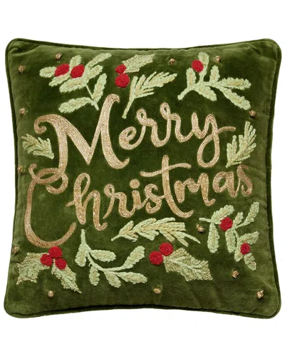 Peking Handicraft Merry Christmas Embroidered Pillow In Green