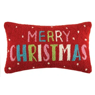 Peking Handicraft Merry Christmas Hook Wool Lumbar Pillow In Black