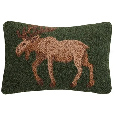 Peking Handicraft Moose Wool Hook Petite Size Throw Pillow - 8"w X 12"l In Green