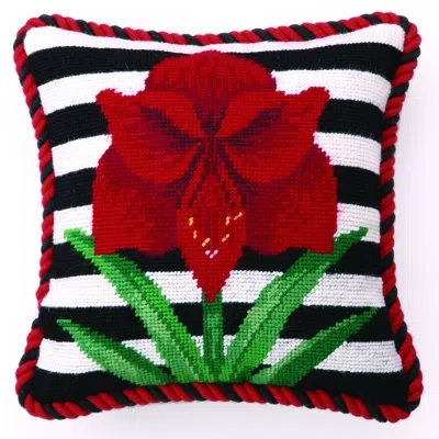 Peking Handicraft Needlepoint Wool Striped Throw Pillow