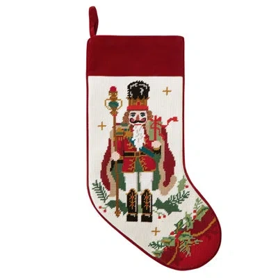 Peking Handicraft Nutcracker Embroidered Needlepoint Stocking In Green;red;cream