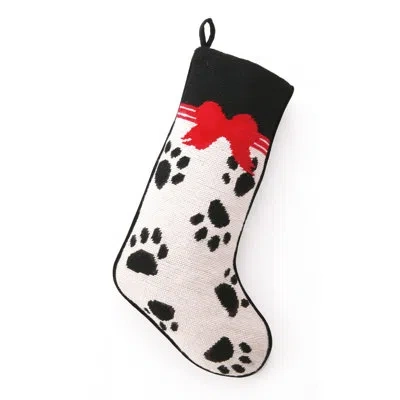 Peking Handicraft Paws True Needlepoint Holiday Stocking In Black,beige