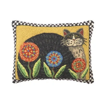 Peking Handicraft Penny Flower Cat Wool Lumbar Pillow