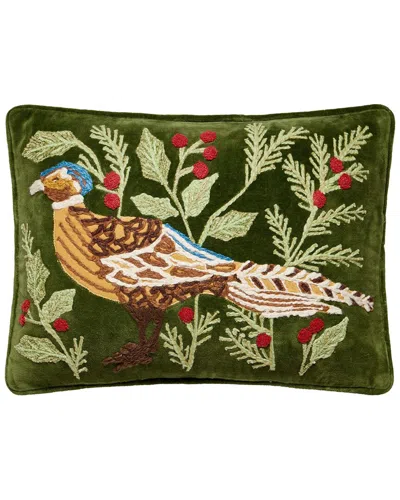 Peking Handicraft Pheasant Embroidered Pillow In Green