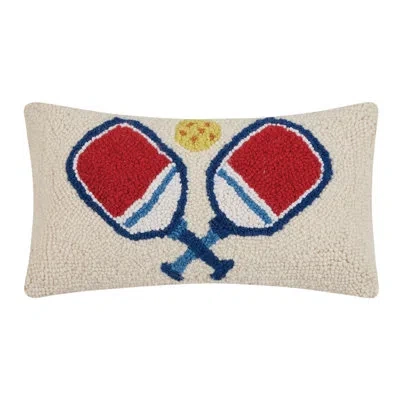 Peking Handicraft Pickleball Wool Hook Pillow In Blue;red
