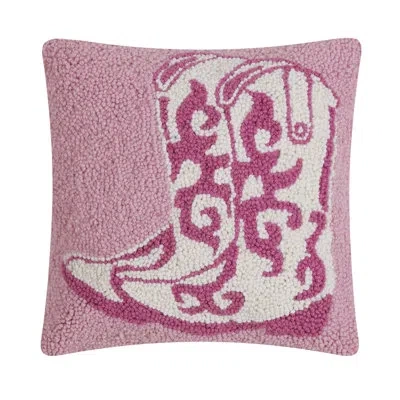 Peking Handicraft Pink Cowboy Boots Wool Hook Pillow
