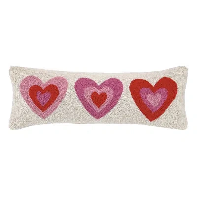Peking Handicraft Pink Hearts Wool Hook Throw Pillow In White;red;pink