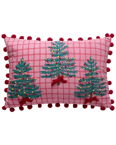 Peking Handicraft Plaid Trees With Poms Pillow In Multi