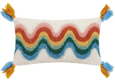 Peking Handicraft Rainbow Wave Yarn Pillow In Multi