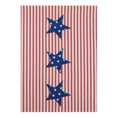 Peking Handicraft Red Ticking Star Applique Kitchen Towel In Blue;red