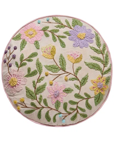 Peking Handicraft Round Floral Embroidered Pillow In Multi