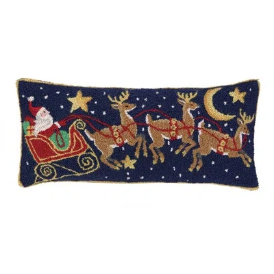 Peking Handicraft Santa Three Reindeers Hook Wool Throw Pillow