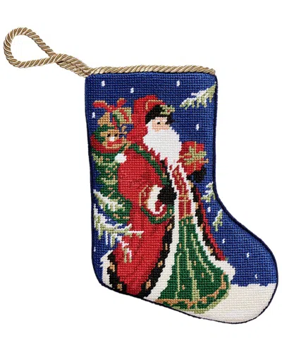 Peking Handicraft Santa With Gift Embroidered Needlepoint Mini Stocking In Multi