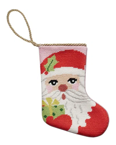 Peking Handicraft Santa With Present Embroidered Needlepoint Mini Stocking In Multi