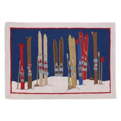 Peking Handicraft Skis And Poles Wool Hook Rug In Red;blue