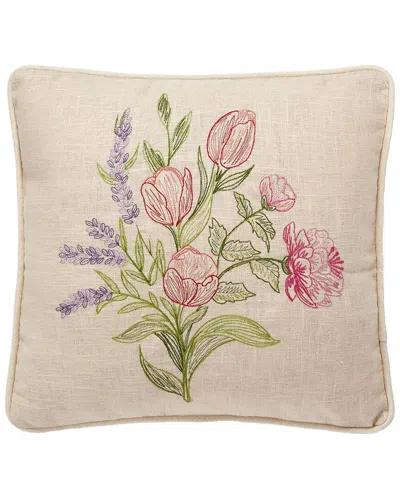 Peking Handicraft Spring Bunch Embroidered Pillow In Brown