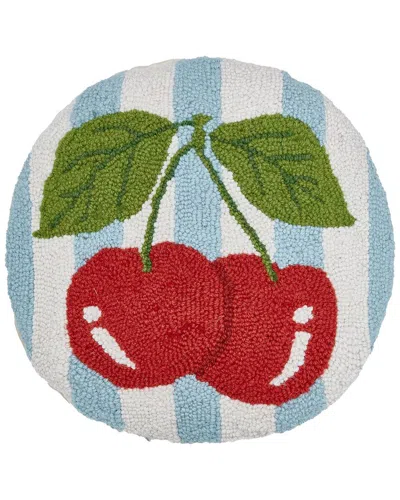 Peking Handicraft Stripe Cherries Hook Pillow In Blue