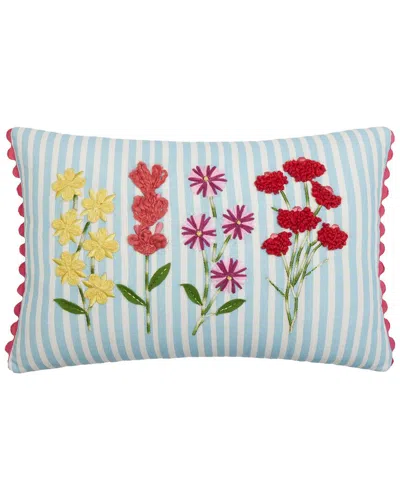 Peking Handicraft Stripe Floral Embroidered Pillow In Blue