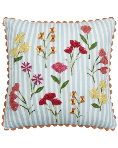 Peking Handicraft Stripe Floral Embroidered Pillow In Blue