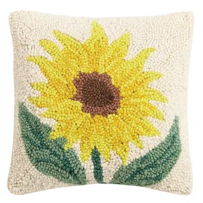 Peking Handicraft Sunflower Hook Wool Throw Pillow