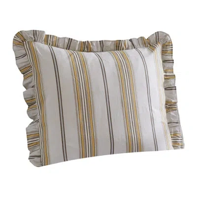 Peking Handicraft Terrace Garden Striped Cotton Euro Sham - 26" Square In Ivory