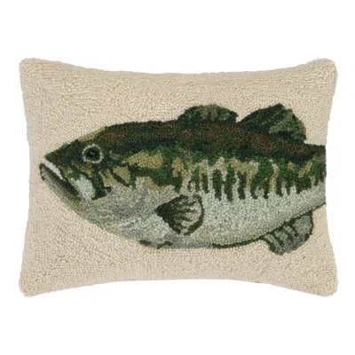 Peking Handicraft The Pillow Shoppe Bass Wool Hook Pillow For Lake House Or Cabin In Green;cream