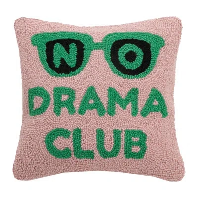 Peking Handicraft The Pillow Shoppe No Drama Club Wool Hook Inspirational Pillow With Removable Cover, 14" Square In Green;pink